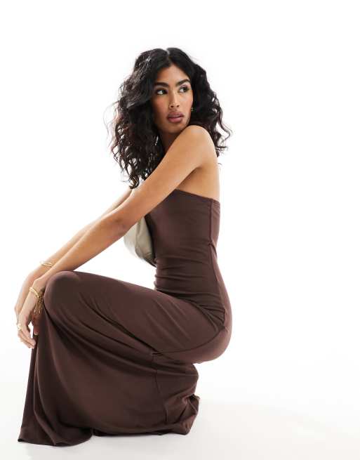 ASOS DESIGN maxi bandeau with full hem in brown