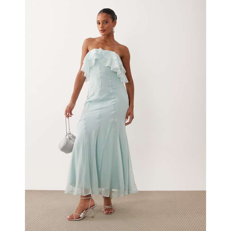 asos design premium bandeau tux detail maxi dress in ivory ASOS Design - Off Shoulder Bandeau Maxi Dress - Women - Polyester