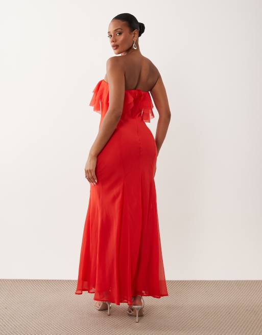 ASOS DESIGN bandeau maxi dress with godet hem in red, 4 of 4