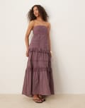[ASOS DESIGN] ASOS DESIGN bandeau maxi dress with pintucks and lace tiers in deep grape-Purple 16 Deep Grape