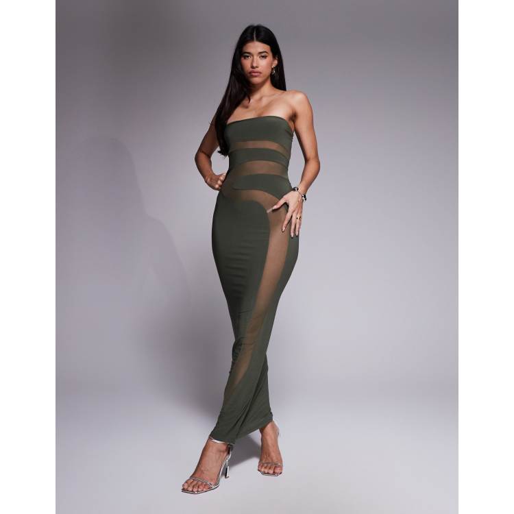chinese dress ladies Rent ASOS DESIGN Allover Sequin Corset Bandeau Maxi Dress With Split Detail  In Petrol Blue