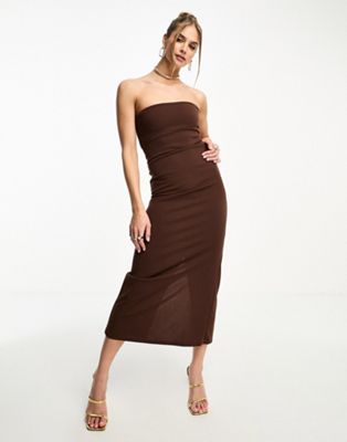 ASOS DESIGN bandeau maxi dress with split hem in brown
