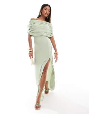Asos Design Bandeau Maxi Dress With Split In Green
