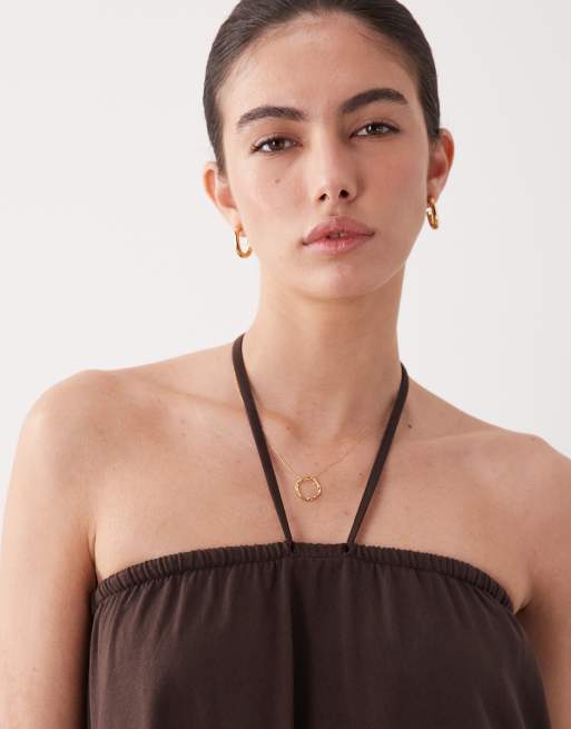 ASOS DESIGN bandeau maxi dress with tie detail in chocolate, 2 of 4