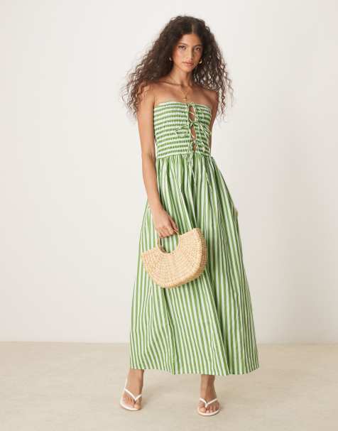 ASOS DESIGN bandeau maxi dress with ties in stripe print - view 1