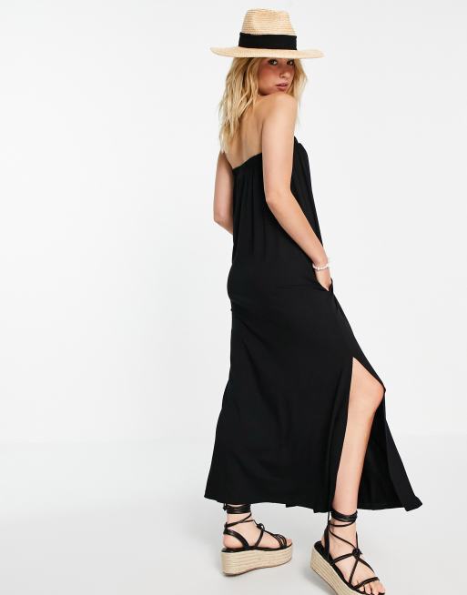 ASOS DESIGN bandeau maxi sundress with pockets in black