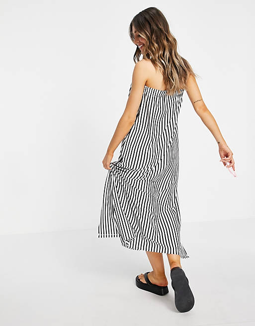 Dresses bandeau maxi sundress with pockets in mono stripe 