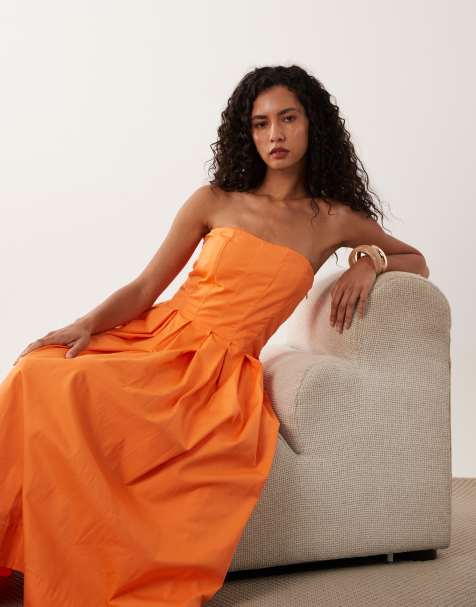 ASOS DESIGN bandeau maxi zomerjurk met volle rok in oranje spritz - view 1