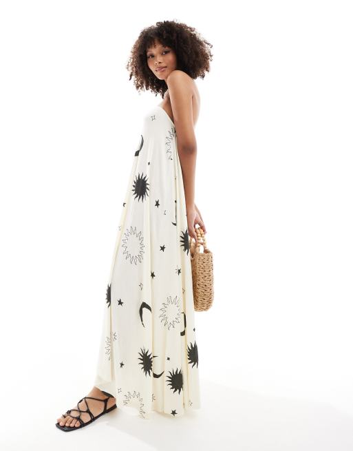 ASOS DESIGN - Bandeau-maxikjole med kosmisk print i krølstof
