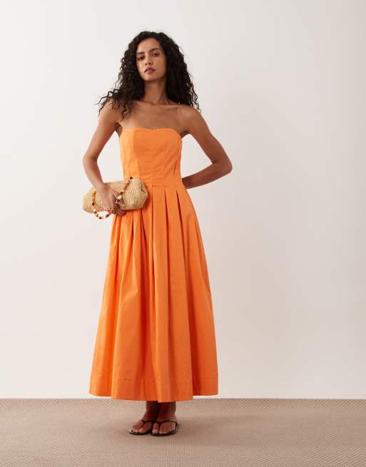 ASOS DESIGN bandeau maxiklänning med vid kjol i orange spritz, 2 av 4