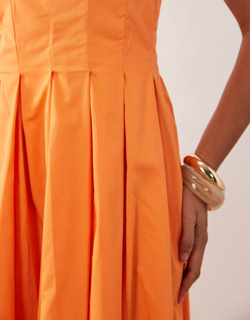 ASOS DESIGN bandeau maxiklänning med vid kjol i orange spritz, 3 av 4