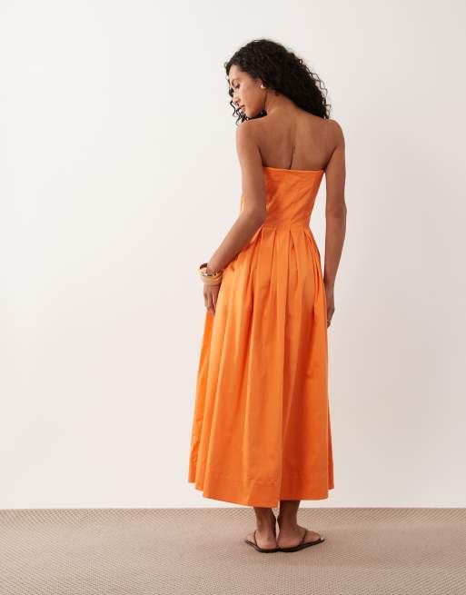ASOS DESIGN bandeau maxiklänning med vid kjol i orange spritz, 4 av 4