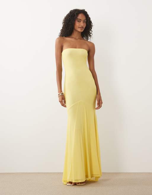 ASOS DESIGN bandeau mesh maxi with godet and train detail in buttermilk, 2 of 4