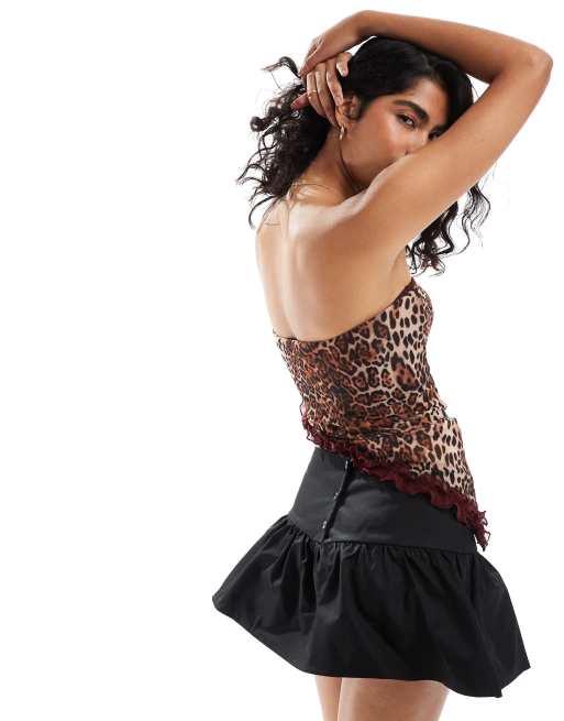 ASOS DESIGN Bandeau mesh top met laagjes en luipaardprint in bruin, 3 van 4