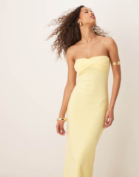 ASOS DESIGN bandeau midaxi dress with twist bust detail in lemonade - view 1