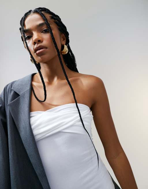 ASOS DESIGN bandeau midaxi dress with twist bust detail in white, 2 of 4