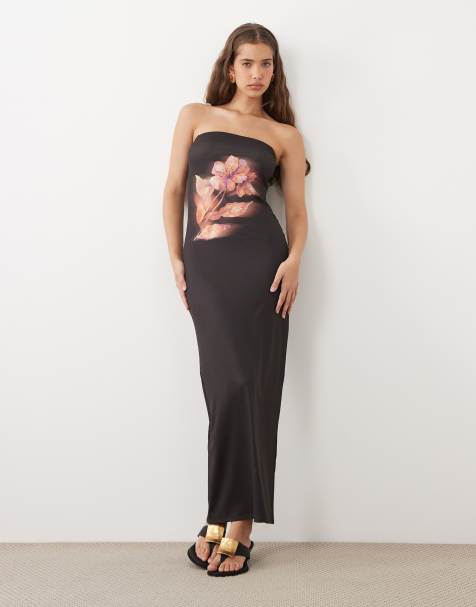 ASOS DESIGN bandeau midi dress in floral print - view 1