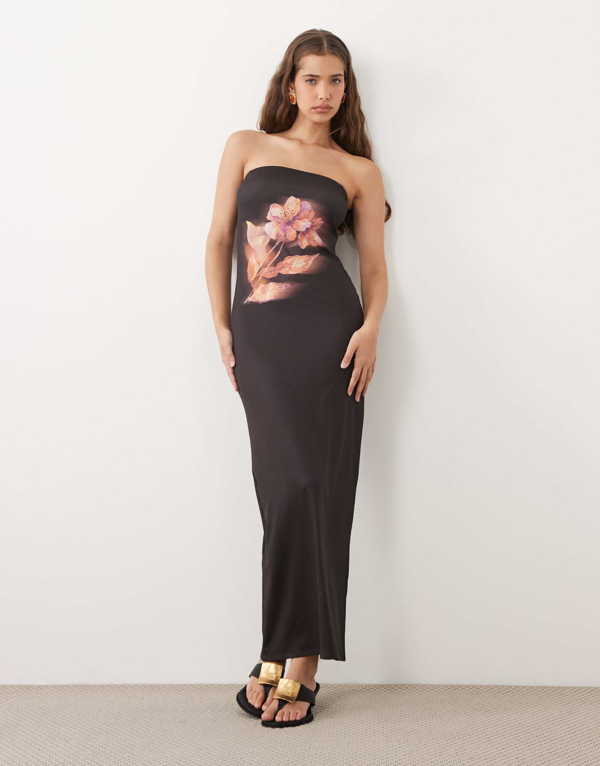 asos design bandeau midi dress in floral print