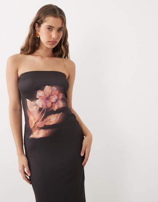 ASOS DESIGN bandeau midi dress in floral print, 2 of 4