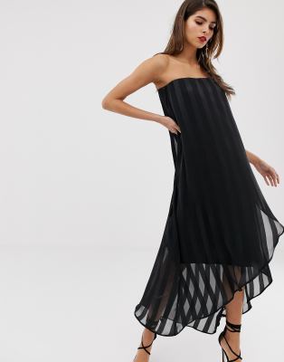 ASOS DESIGN bandeau midi dress in sheer and solid stripe-Black