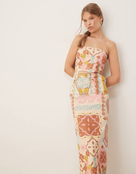 ASOS DESIGN bandeau midi dress in tapestry print - view 1