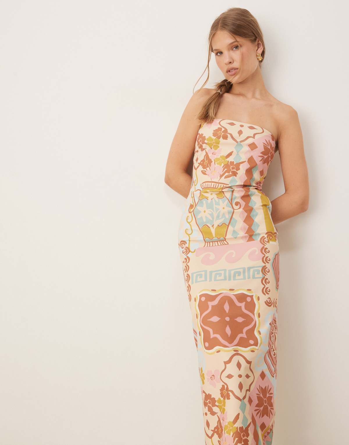ASOS DESIGN bandeau midi dress in tapestry print