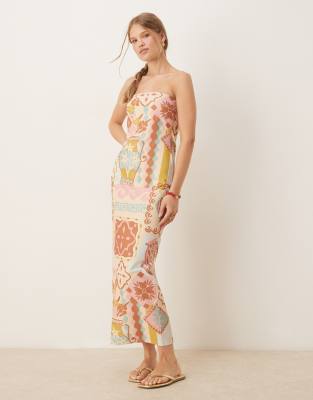 Asos Design Bandeau Midi Dress In Multi