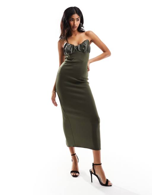 Fashionkilla bodycon maxi dress in khaki