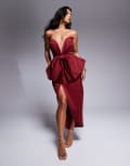 [ASOS DESIGN] ASOS DESIGN bandeau midi dress with oversized bow in burgundy-Red 14 Burgundy