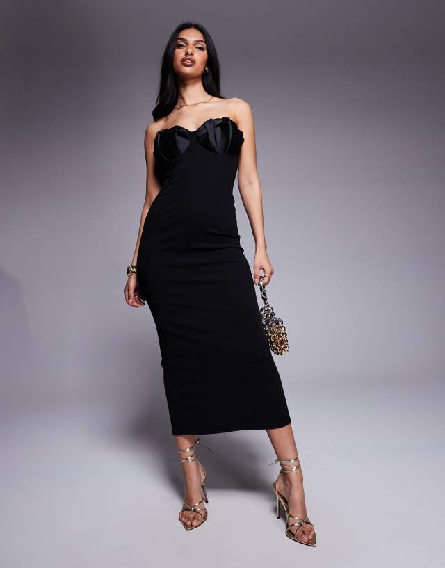 bandeau midi bodycon dress ASOS Design - - Women - Polyester/Spandex - 6 US The strapless silhouette keeps RL:3025tues Navy Blue Chiffon Maxi Waist:31