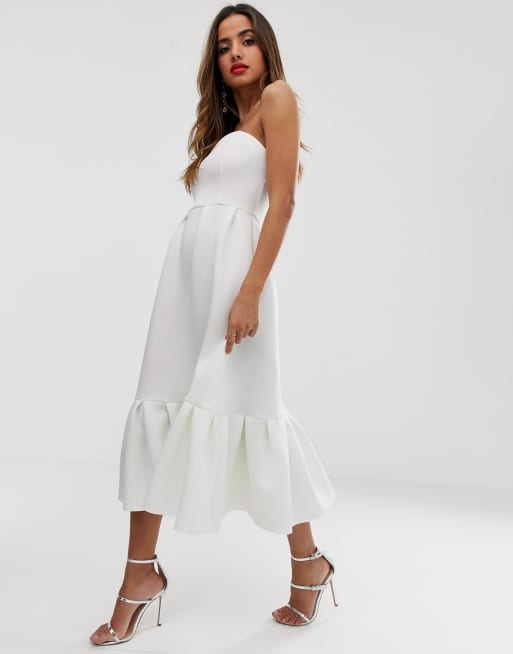 Asos design bandeau midi dress with 2025 ruffle pep hem