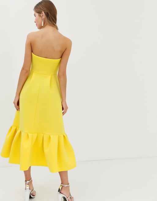 Asos design bandeau midi dress with 2025 ruffle pep hem