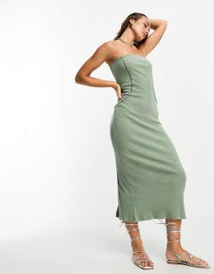 Asos Design Bandeau Midi Dress With Seam Detail In Green
