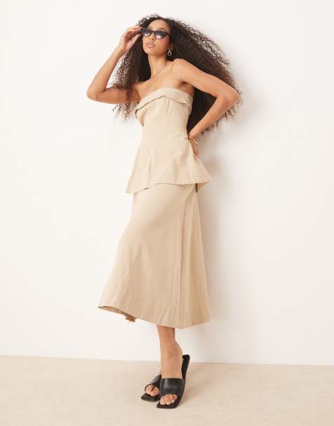 ASOS DESIGN bandeau midi dress with tiered peplum waist - view 1