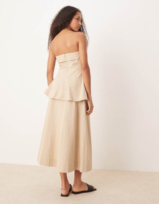 ASOS DESIGN bandeau midi dress with tiered peplum waist, 4 of 4