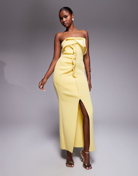 ASOS DESIGN bandeau midi dress with twisted front detailing scuba midi dress in buttermilk - view 1