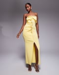 [ASOS DESIGN] ASOS DESIGN bandeau midi dress with twisted front detailing scuba midi dress in buttermilk-Yellow 10 Buttermilk