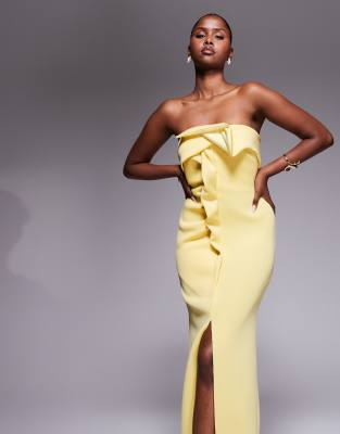 Asos Design Bandeau Midi Dress With Twisted Front Detailing Scuba Midi Dress