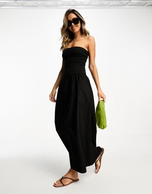 ASOS DESIGN bandeau midi dress with volume skirt in black | ASOS