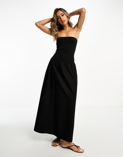 ASOS DESIGN bandeau midi dress with volume skirt in black, 4 of 4