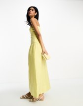 Topshop satin ombre midi bandeau dress in lime | ASOS