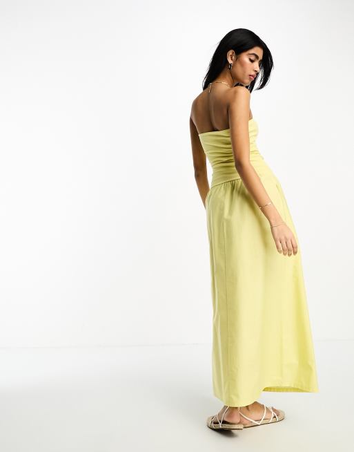 ASOS DESIGN - Bandeau midi jurk met volumineuze rok in geel, 3 van 4