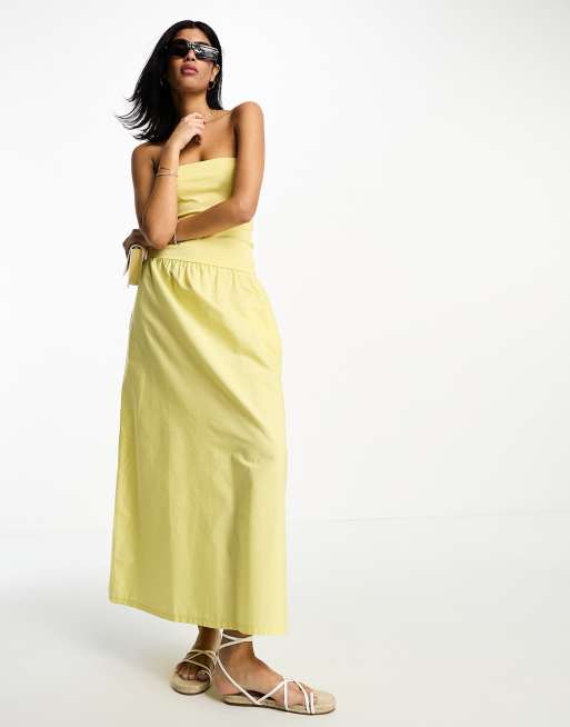ASOS DESIGN - Bandeau midi jurk met volumineuze rok in geel, 4 van 4