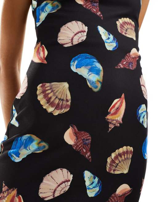ASOS DESIGN - Bandeau-midikjole med strandskalsprint, 3 af 4
