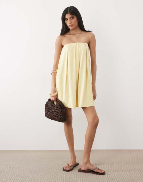 ASOS DESIGN bandeau mini dress in buttermilk yellow - view 1
