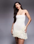 [ASOS DESIGN] ASOS DESIGN bandeau mini dress with 3D floral bubble hem in cream-No colour 18 TBC