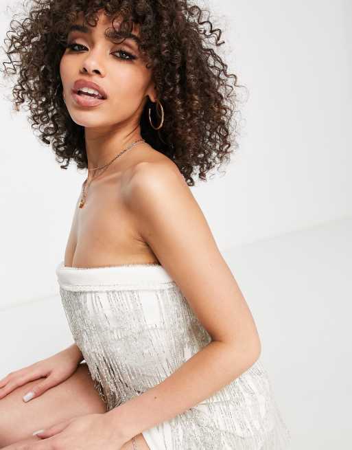 Asos white fringe dress best sale