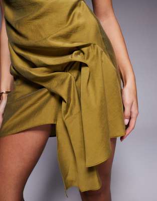Asos Design Bandeau Mini Dress With Side Pleat Details In Green