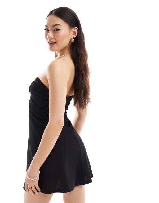 asos black bandeau dress ASOS Design Bandeau Twist Drape Front Midi Dress in Black