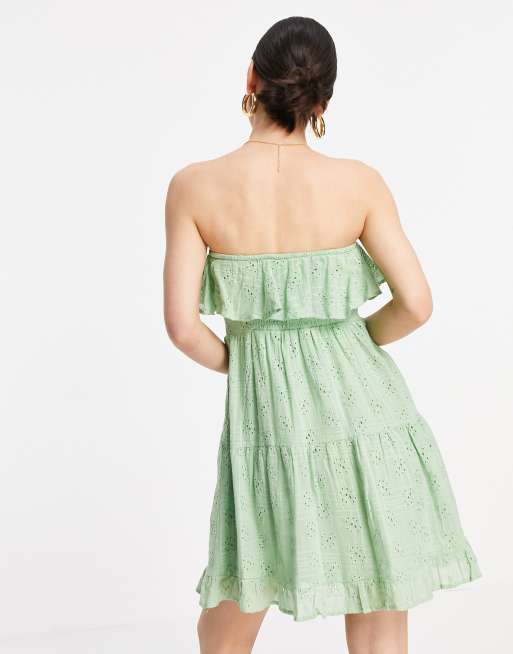 Asos design bandeau midi dress with ruffle pep hem sales